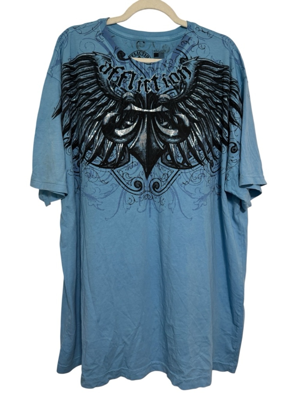 RARE 4XL Affliction Tee Sky Blue Wing Graphic Y2K MMA Cyber Grunge Distressed